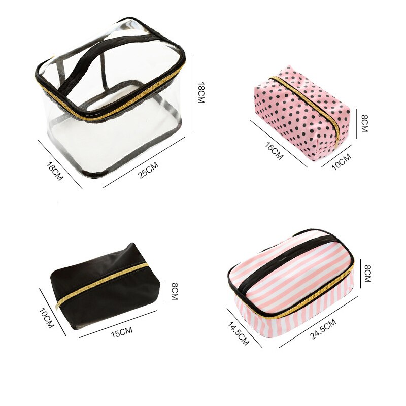 Gennemsigtig pvc kosmetik taske rejse toilettaske firedelt bærbar multifunktions sæt pink makeup organizer taske kosmetiker