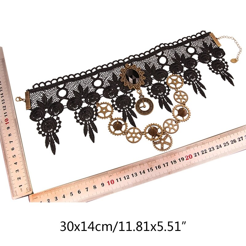 Choker ketting voor steampunk halloween punk kostuumfeest retro tandwielklok  r2le