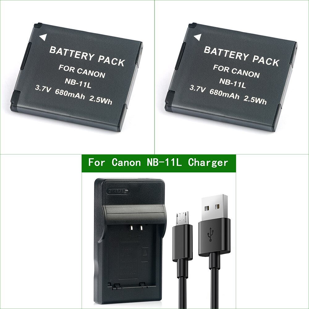 NB-11L NB11L NB-11LH NB11LH Batterie Per Foto/Videocamera Per Canon PowerShot A2300 A2400 A2500 A2600 A3400 A3500 A4000 A4050 SX400 SX410 È: 2Battery 1Charger