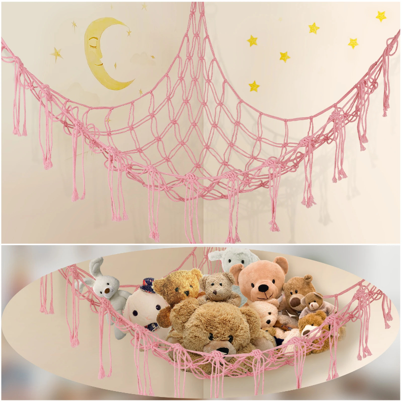 Kuscheltiere Lagerung Hängematte Große Kapazität Netz Makramee Boho Hause freundlicher Schlafzimmer Dekoration Ecke Hängen Spielzeug Organizer Netze