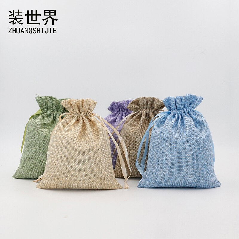 2Pcs 20x30cm Linen Drawstring Pouch Jewelry Bag Logo Printed Jute Pouch Christmas/Wedding Party Food Candy Packaging Bag