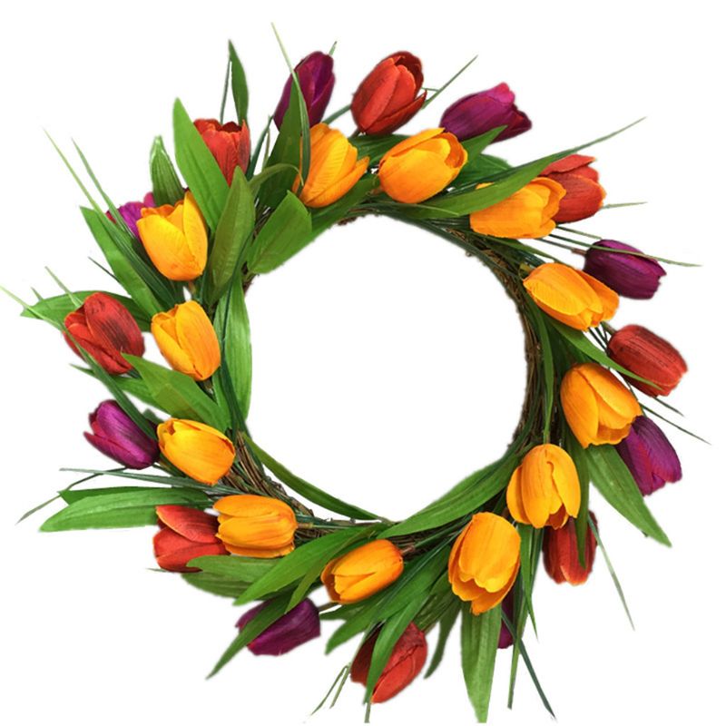 Artificial Flowers Mixed coloured tulip Wreath Outdoor for Front Door Décor