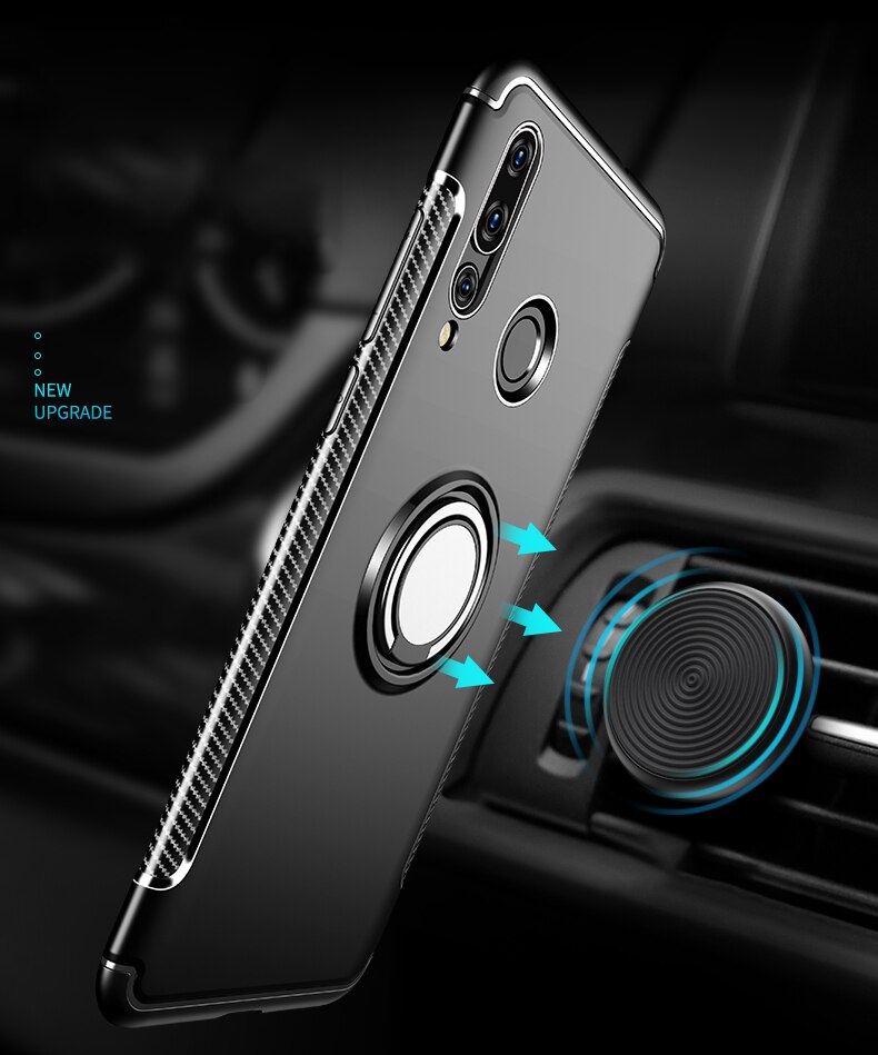 Voor Huawei Honor 10 Lite 10i Honor10 ik View V10 V 10 Case Metal Ring Auto Heavy Duty PC + siliconen TPU Siliconen Houder Stand Case