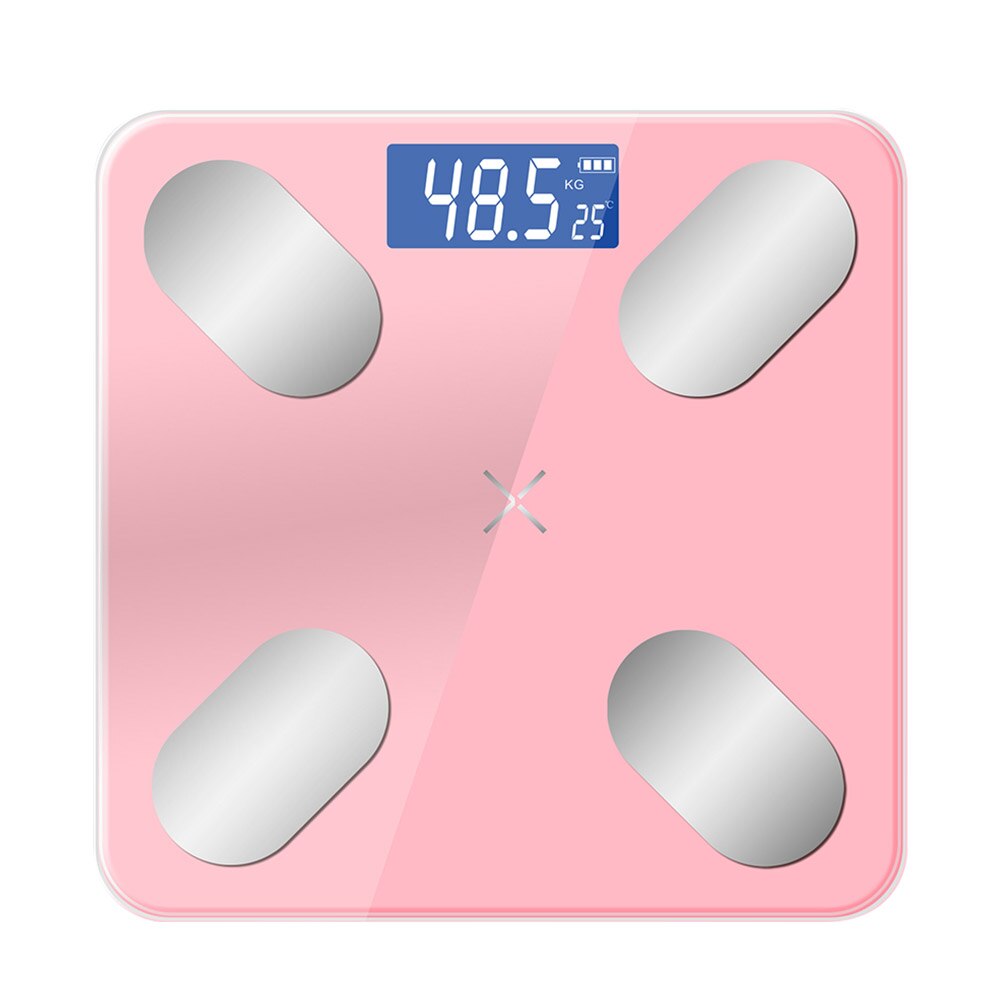 Bluetooth lichaamsvetweegschaal met smartphone-app, digitaal display, draadloos, oplaadbaar, compositie-analysator, thuis, slim: Roze