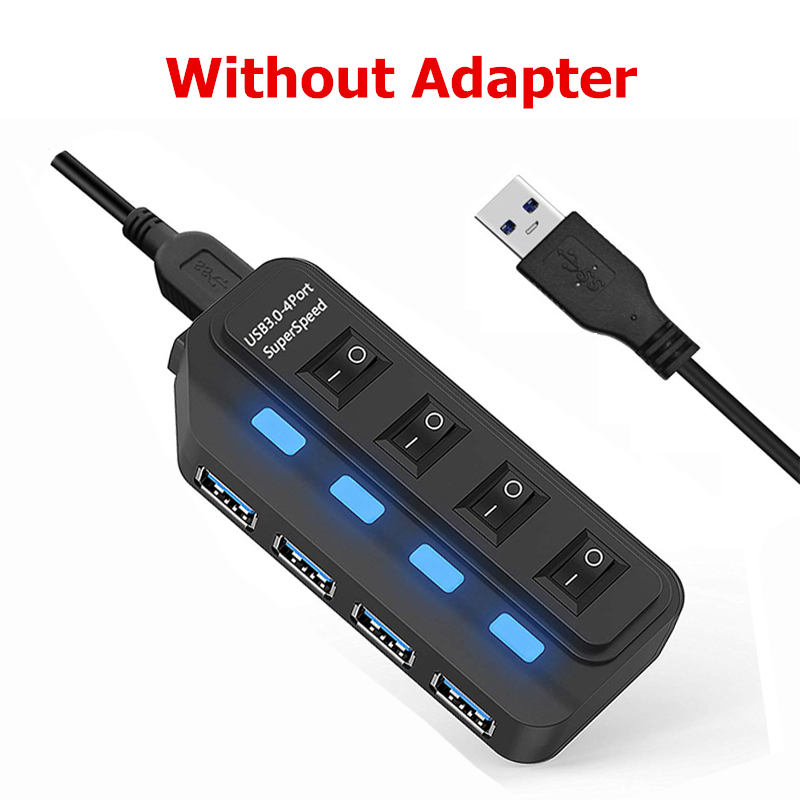 USB HUB 3.0 4 7 Poorten met Schakelaar LED Meerdere USB Splitter US/EU/AU/UK power Adapter voor Laptop PC Computer Accessoires: 4 Ports no adapter