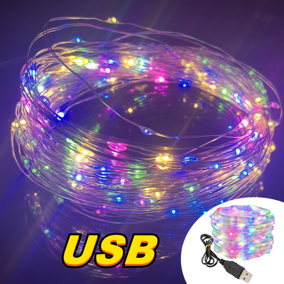 1/10/20M USB LED Lichterketten Kupfer Silber Draht Girlande Licht Wasserdicht Fairy Lichter Für Weihnachten hochzeit Party Dekoration