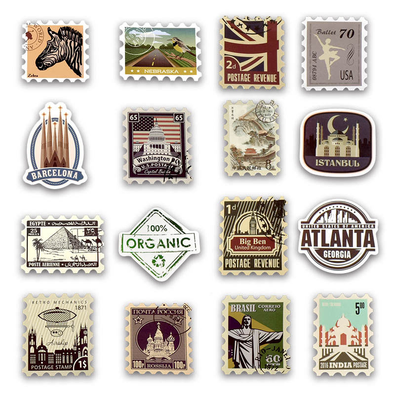 50Pcs Vinyl Vintage Stempel Stickers Retro Travel Stickers Koffer Sticker Decals Speelgoed Voor Laptop Auto Bagage Water Fles Telefoon