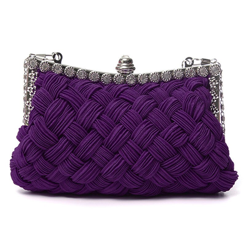 Satin Crystal Knitted Clutch Women Charm Handbag Party Accessories bolsa feminina 30: Purple