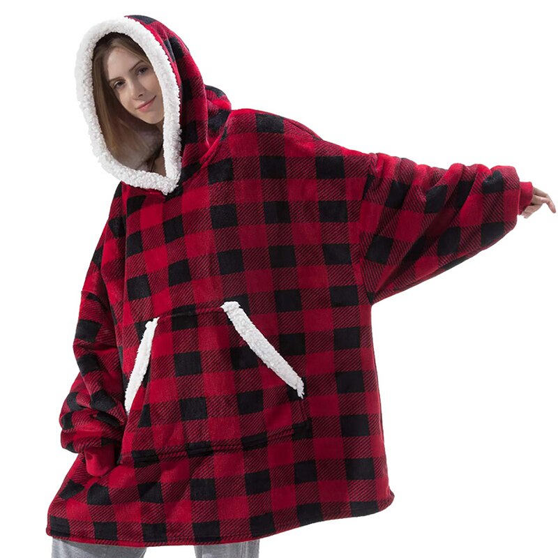 Winter Hooded Hoodie Women Fleece Long Sweatshirt Winter Clothes Flannel Pullovers Female Indoor Blanket with Sleeve Pajamas: Color 4