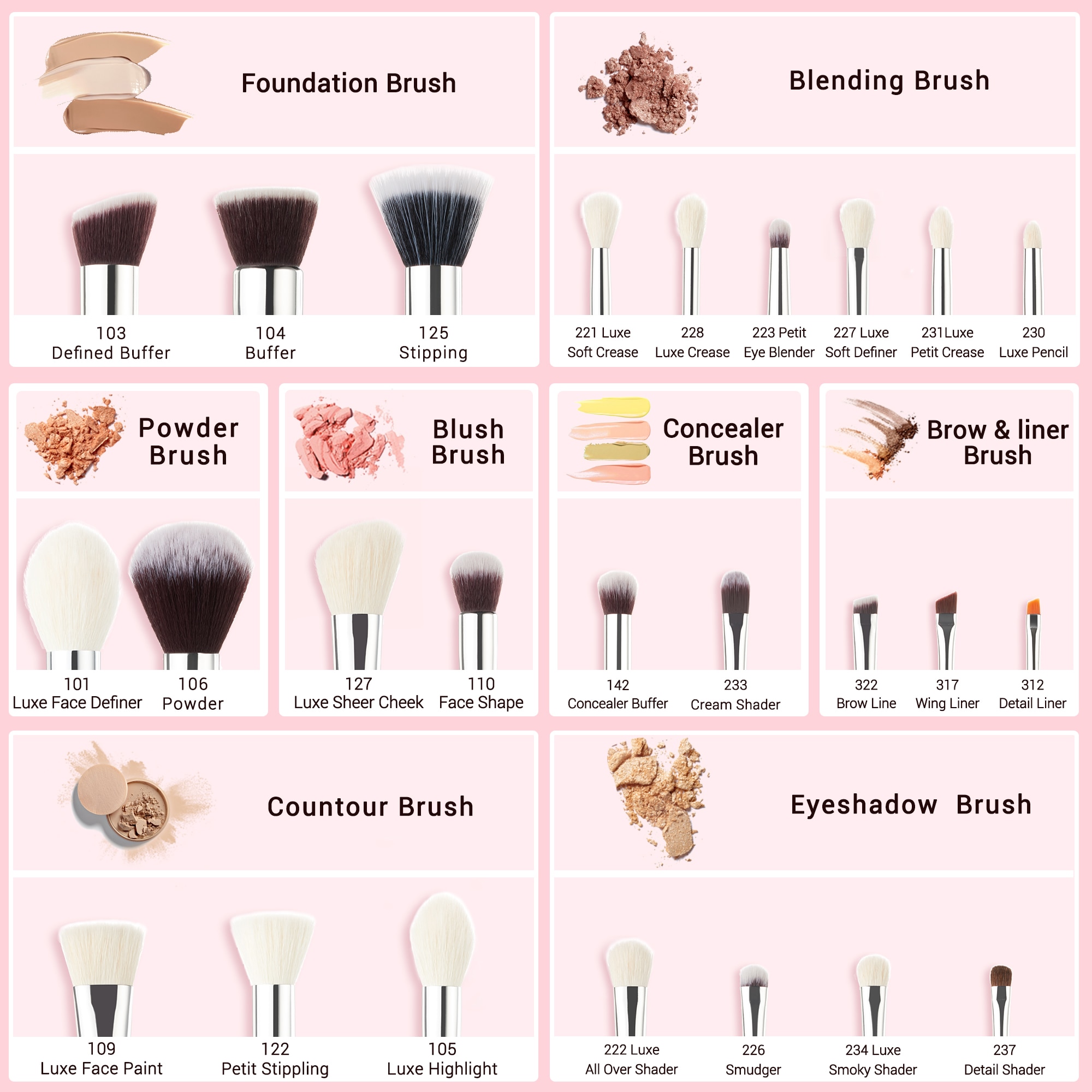 Jessup Ensemble de pinceaux de maquillage de fond de teint Rougir Cils pinceaux maquillage yeux poils naturels-synthétiques 6pcs-25pcs Rose-carmin / Argent