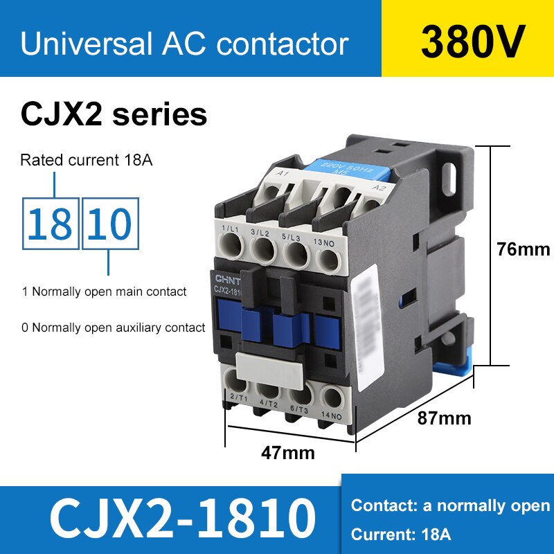 1PCS Universal AC Contactor CJX2 Series Single-Phase 220V/380V Normally Open Copper Ring 12A 18A 25A 32A: 1810-380V