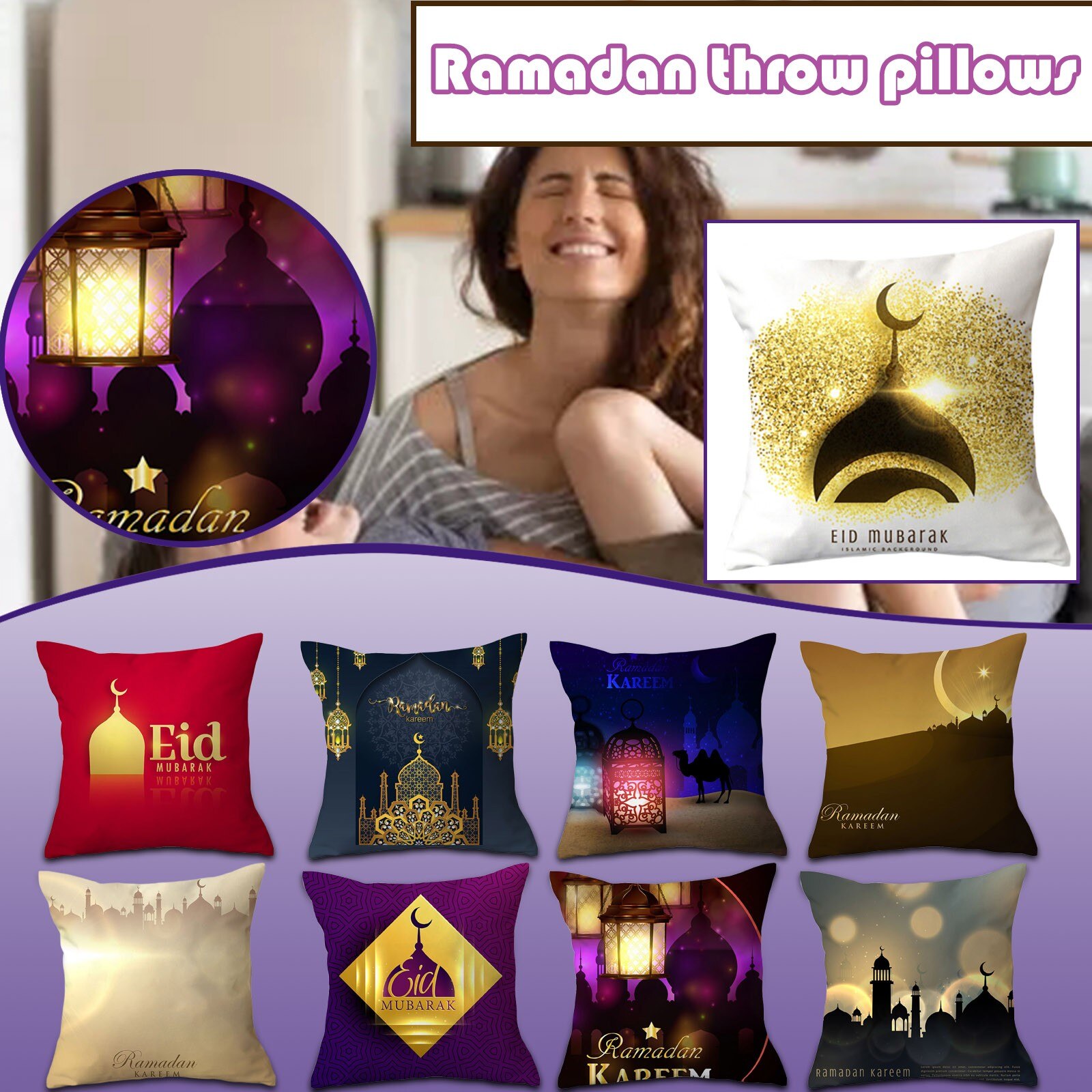 Ramadan Decoratie Kussenhoes Gold Moon Star Eid Mubarak Feestelijke Kussensloop Goedkope Kussensloop Auto Room Decor