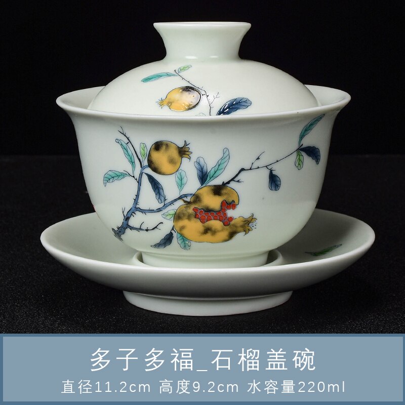 Ru Kiln Every Pottery Sancai Gaiwan Master Cups Hand Painted Peach Tureen Kung Fu Tea Tureen Chinaware Office Decoration: A