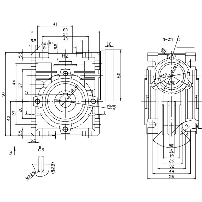 Reductor de gusano 10:1 Nmrv030 reductor-engranaje de tornillo sin fin serie reductora-caja reductora