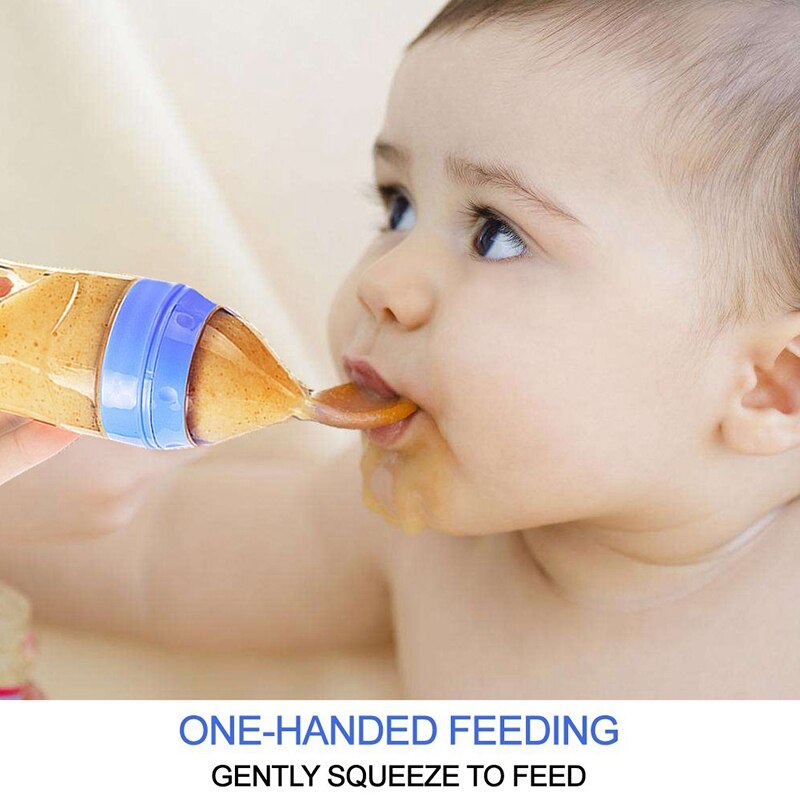 2 uds cuchara dispensadora de silicona para comida de bebé (120Ml, Ideal para bebés de 4 meses)-comedero para exprimir con cuchara-botella de cuchara para bebé