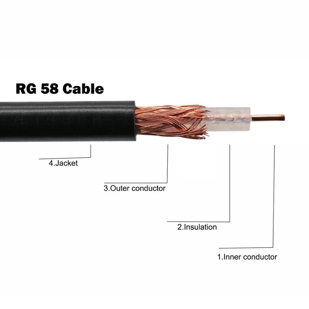 5m-cabo coaxial rg58 do rf de 100m para o preto 50 ohm do conector do friso