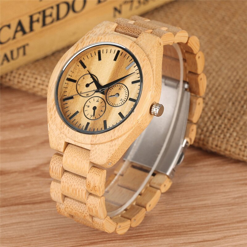 Natuurlijk bamboe quartz horloge uurwerk zonder letterlijke voor vrouwen mannen minimalistische houten horloges houten band polshorloge