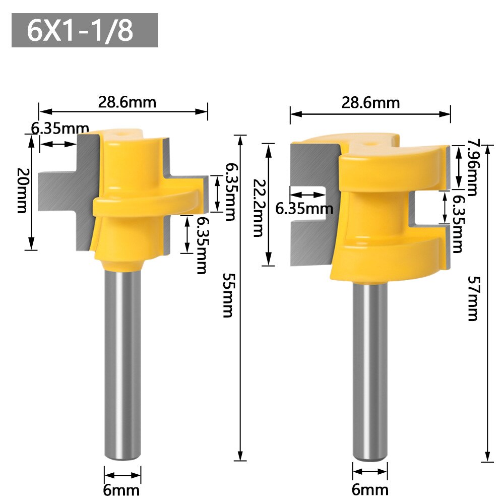 2 stk 1/4 &quot; 6mm 8mm skaft overfræser bits t-slids firkantet tand tap bit fræser fræser udskæring fræser bits til træbearbejdningsværktøj: 6mm skaft