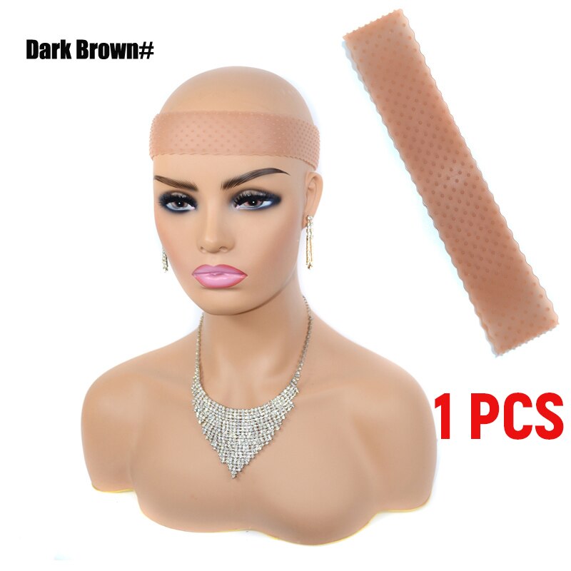 Bandeau de perruque antidérapant pour hommes et femmes, réglable, en Silicone Transparent, Frontal Sport + bonnet en Nylon extensible: drak brown 1pcs