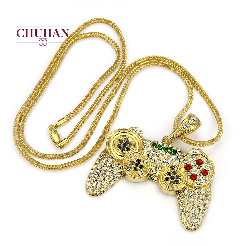 CHUHAN Hüfte hüpfen Spiel Regler Griff Anhänger Halskette für Frauen Männer Gold Farbe Kristall Strass Schmuck Kette Halsketten C131