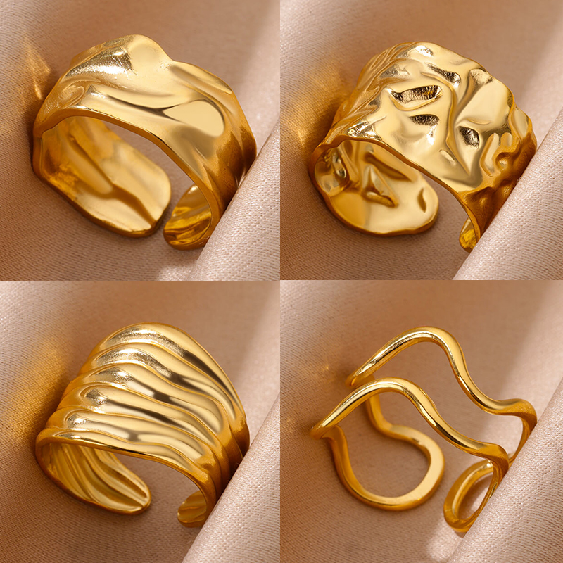 Anillos de apertura gruesos geométricos irregulares para mujer, anillo de boda de Color dorado de acero inoxidable, joyería estética de , de