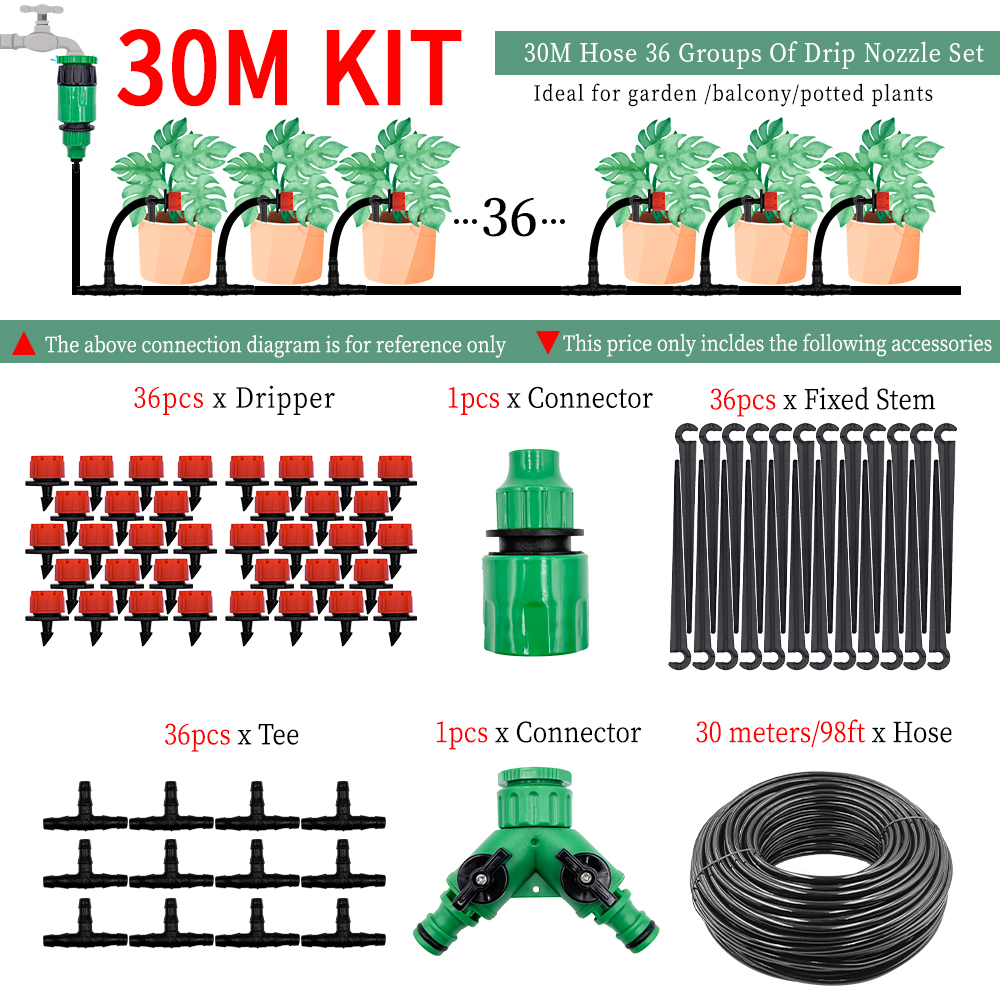 Greenhouse 10M-30M DIY Drip Irrigation System Automatic Watering Garden Hose Micro Drip Watering Kits with Adjustable Drippers: PURPLE