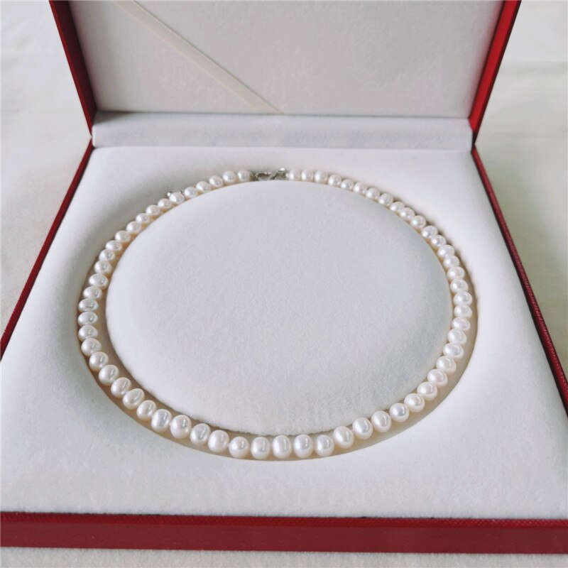 DMNFP198 Süßwasser Perle Halskette 6-7mm Natürliche Gewinde Perle Schmuck Näer Runde Perle Halskette Für Frauen: Weiß