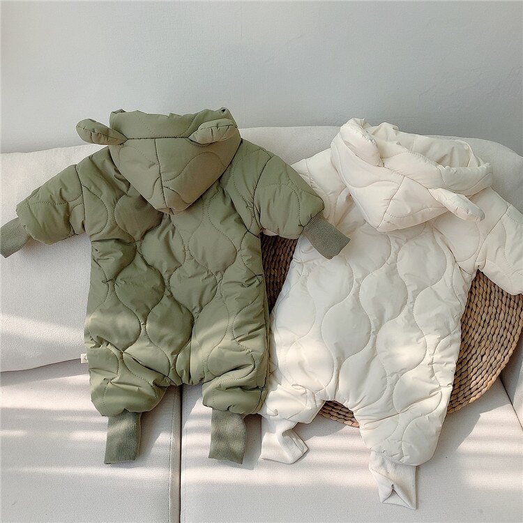 Vinter baby drenge og piger varm quiltet sød bjørn langærmet romper spædbarn børn tyk lynlås hætteklædte jumpsuits tøj 0-24m