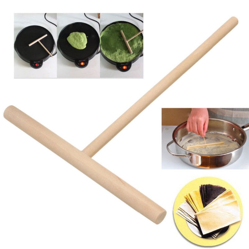 2 st 16cm kavelpinne köksredskap gör-det-själv rund smet pannkaka-crepe-spridare t form träkratta pajverktyg