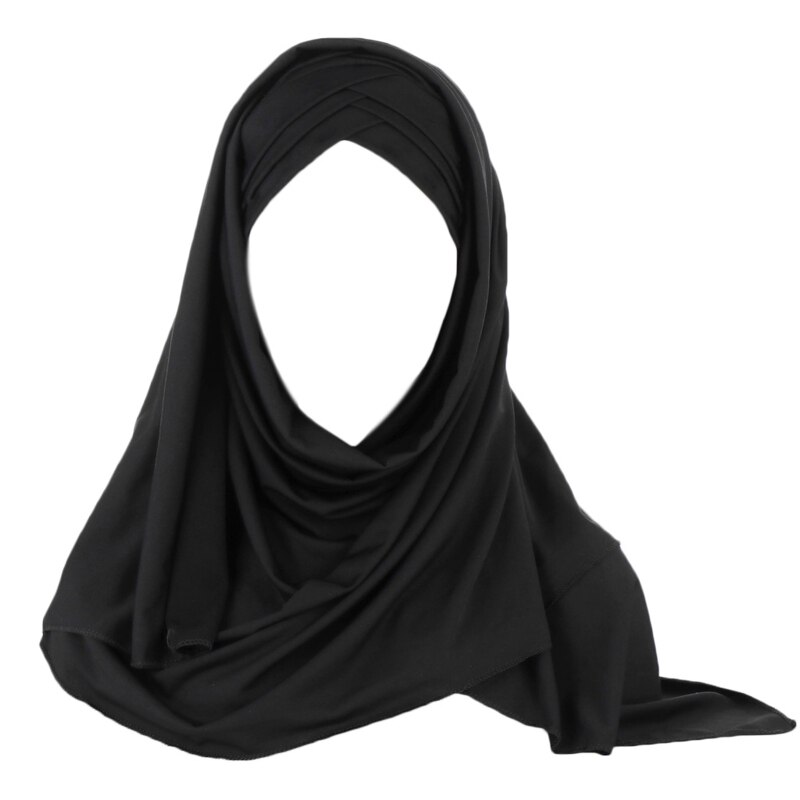 Vrouwen Melk Filer Effen Kleur 2 In 1 Tulband Hoed Instant Sjaal Maleisië Moslim Arabische Cross Plisse Hijab Cap Hoofd wrap Cover Islami: Black