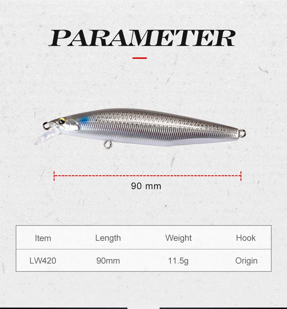 Hunthouse – leurre méné flottant lentement, appât artificiel idéal pour la pêche au bar ou à la truite, 90mm, 11.5g