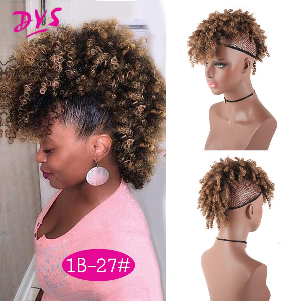 Deyngs Synthetic Mohawk Hair High Puff Ponytail With Bangs Afro Short Kinky Curly Ponytail Clips in Hair Extension: 1B 27