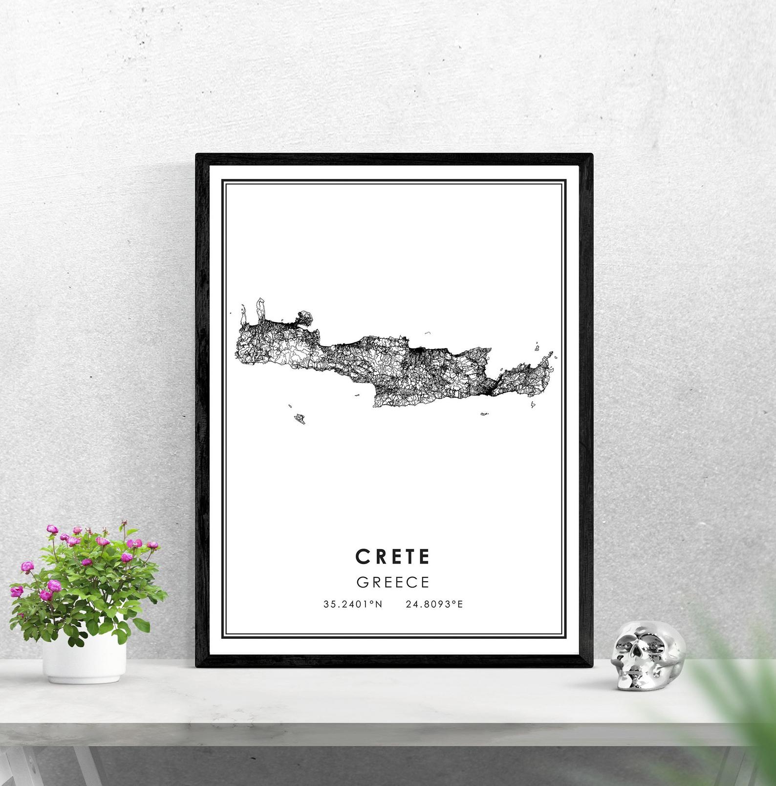 Kreta Griekenland Kaart Print Poster Canvas | Kreta Griekenland Straat Kaart | Kreta Griekenland Stad Kaart Print Poster Canvas: 13x18cm No Frame