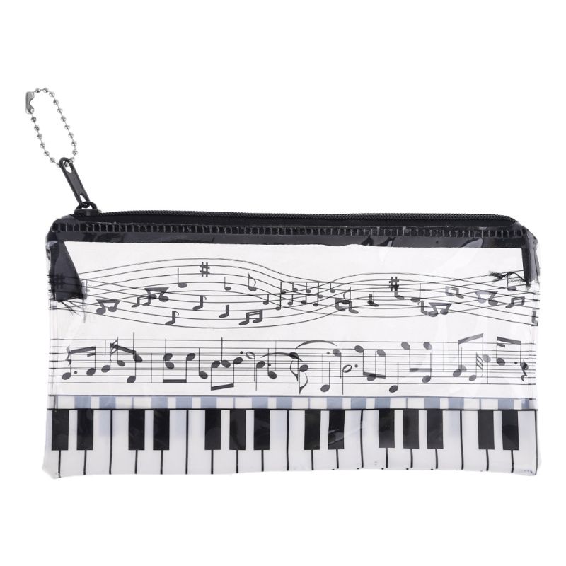 Music Note Piano Keyboard Pencil Case Plastic Transparent Pen Bag Student: black