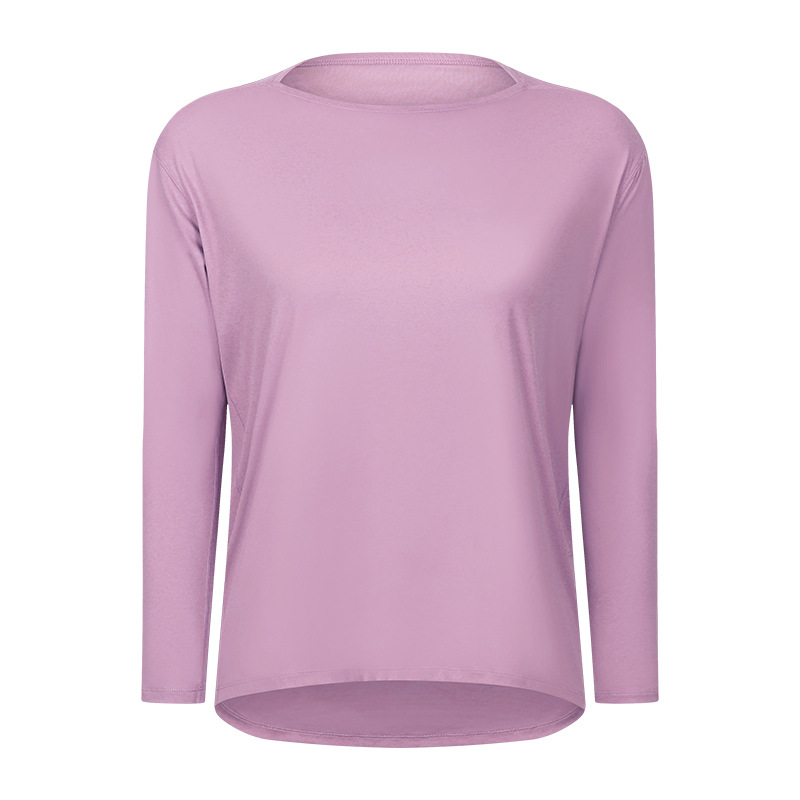 Løst yogatøj til kvinder til forår og efterår, nøgen og hudvenlig tynd fitnesssports-pendler-t-shirt med lange ærmer: L / Blandet farve