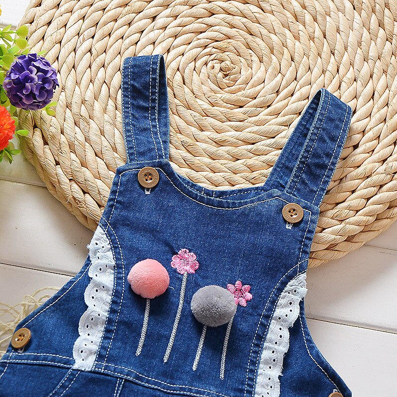 Bibicola pige efterår one-piece jeans tøj baby barn tegneserie mønster jeans bukser pige siamesisk tøj