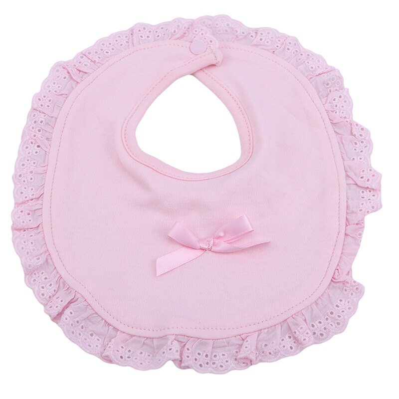 Mignon nœud dentelle bébé bavoirs imperméable salive serviettes bébé fille bouton pression bavoirs coton Portable salive serviette pour les enfants: Pink round