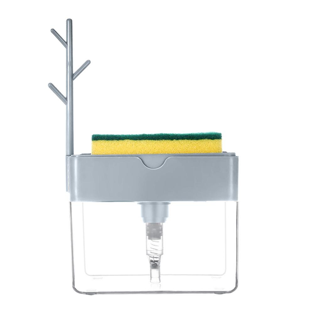 2 in 1 Kitchen Lotion Soap Dispenser Bathroom Refillable Sink Soap Dispenser Sponge Holder Towel Storage Rack tool: Grey
