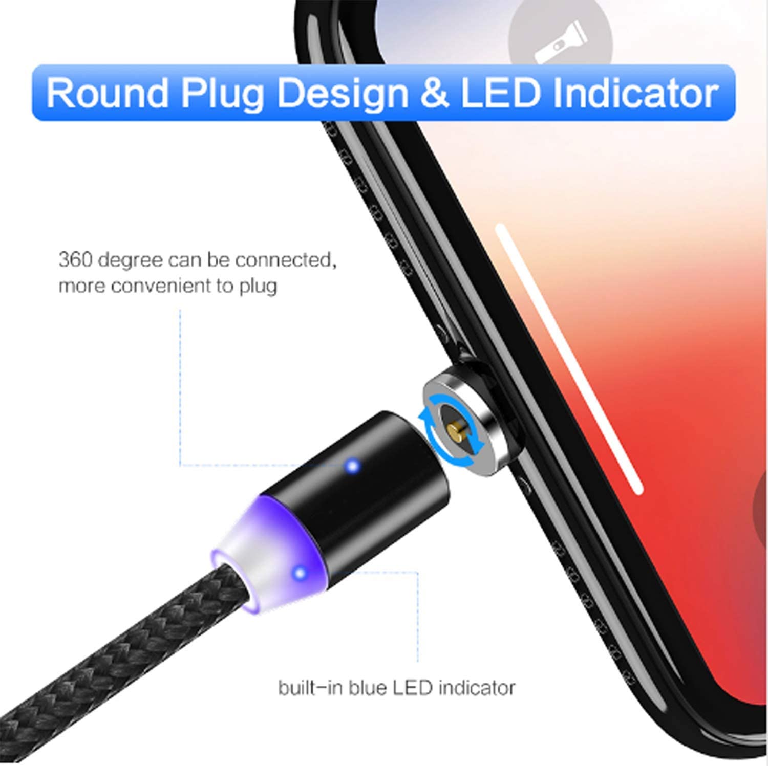 5pcs/set Magnetic Tips 360 Degree Rotation Aluminium Alloy Easy Operate Charging Cable Adapter Durable Micro USB Type C