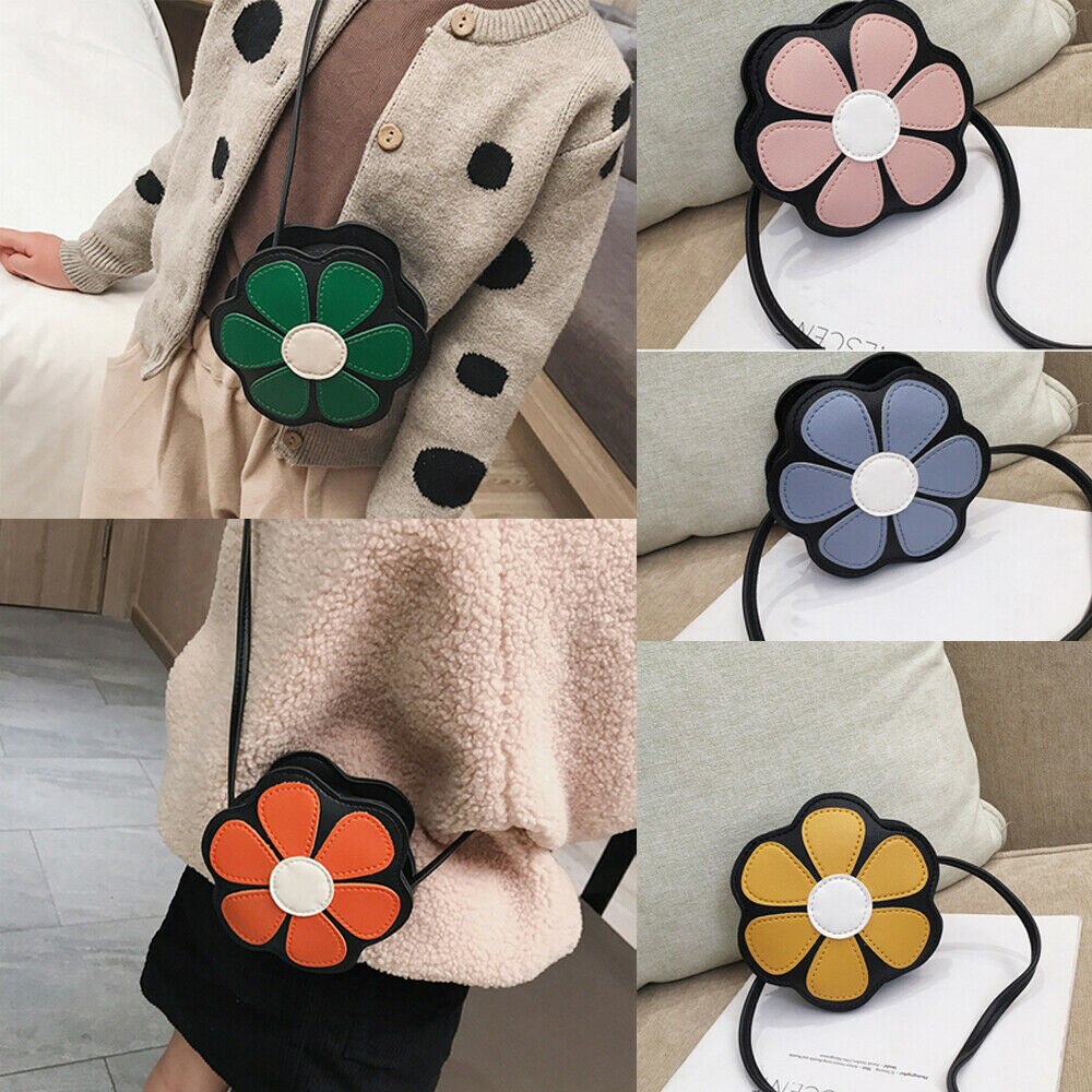 Sommer børn søde håndtasker blomsterformede punge pu læder skulder crossbody taske til børn småbørn piger