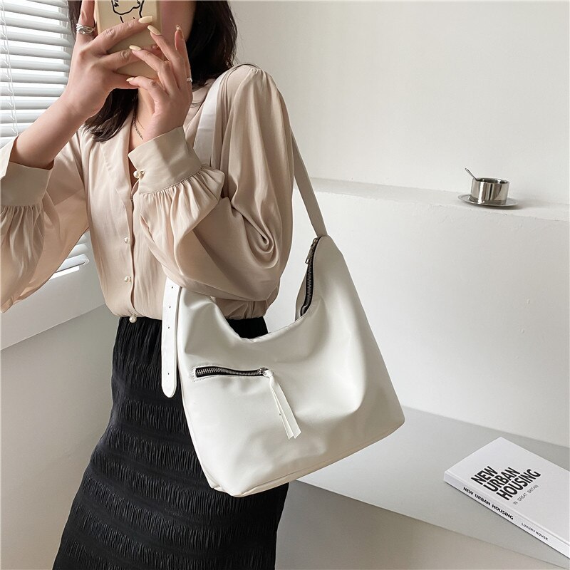 2021Solid Color PU Leather Female Tote Handbag Lady's Shoulder Large Bags Brand Women‘s Casual Zipper Bag