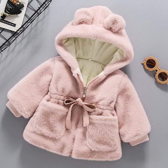 Winter Jassen Meisjes Wollen Overjas Leuke Kapmantel Voor Kids Meisje Warme Bovenkleding Wollen Jassen Dikke Meisje Kleding: Pink / 6