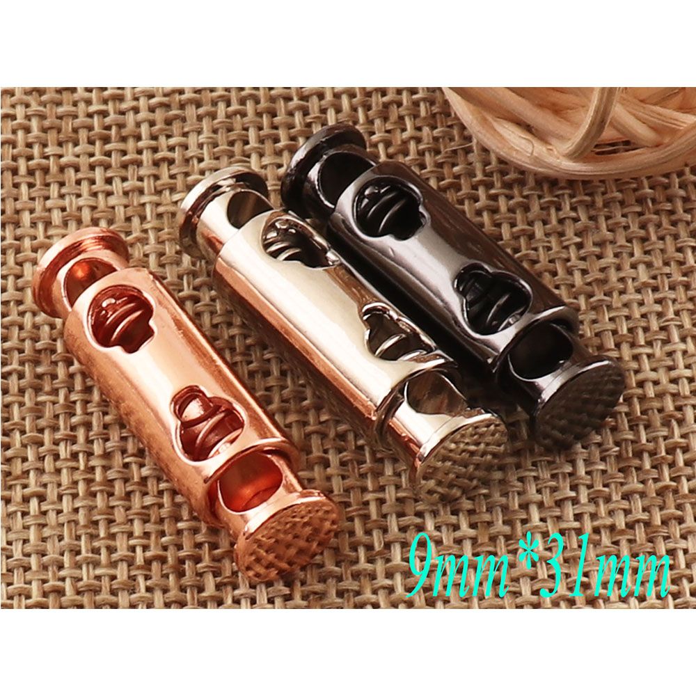 8 pcs Rose Gold/Silver/Gunmetal Double Barrel Toggle Cord Lock Stopper Rope Buckle,Spring Buckle Cylinder Stopper