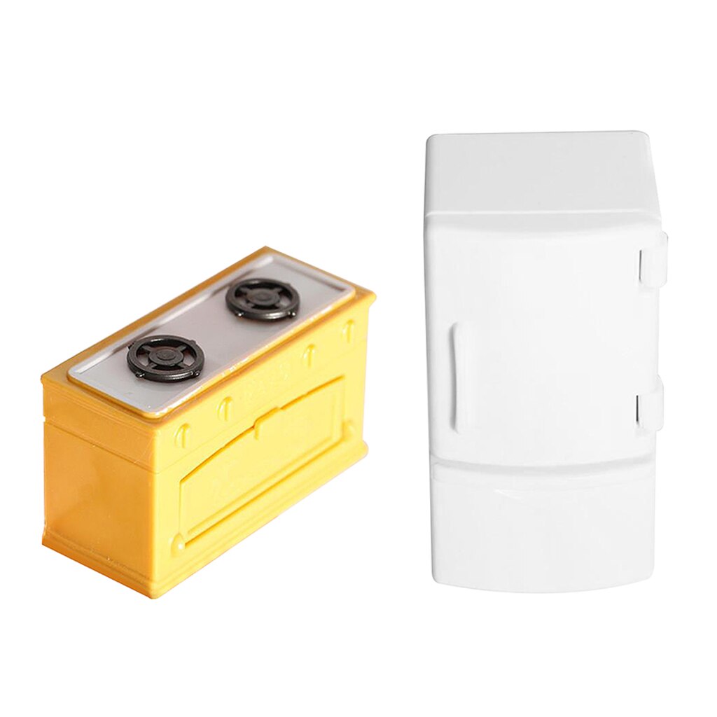 1:12 Scale Doll House Modern Miniature Plastic Kitchen Fridge Refrigerator Stove Burners Furniture Set for OB11 Dolls Decorative