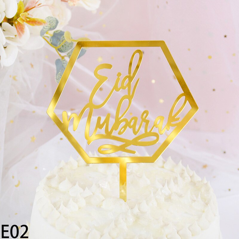 Eid Mubarak Cake Toppers Golden Acrylic Moon Cake Topper for Islamic Muslim Festival Banquet Ramadan Cupcake Decorations Supplie: Fluorescence Yellow