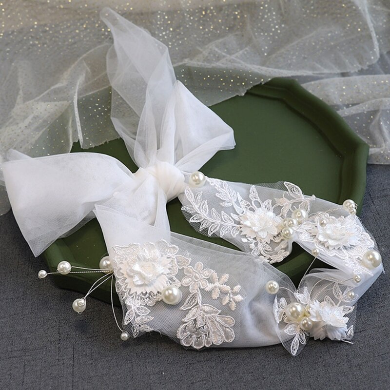 Frauen Spitze Perlen Kurze Hochzeit Schleier Kathedrale Elfenbein Braut Kopfschmuck Braut Ehe Zubehör