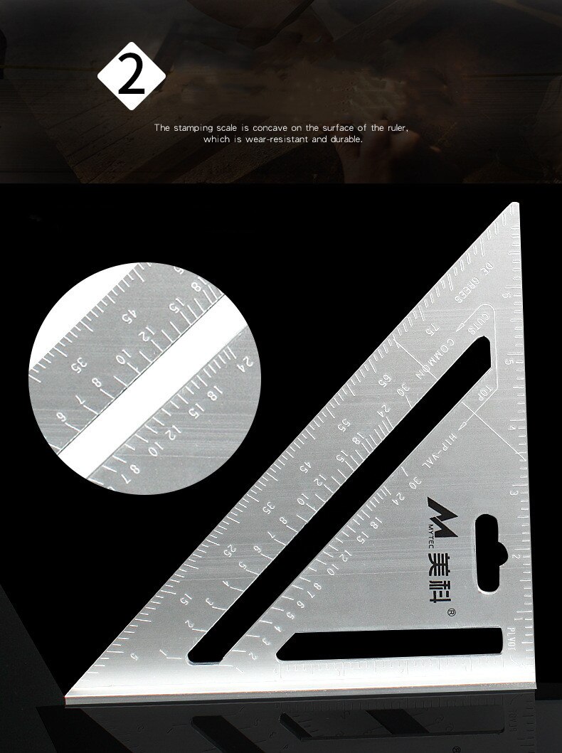 Triangular Ruler 7/12 inch Metric Aluminum Alloy Triangular Measuring Ruler Woodwork Speed Square Triangle Angle Protractor