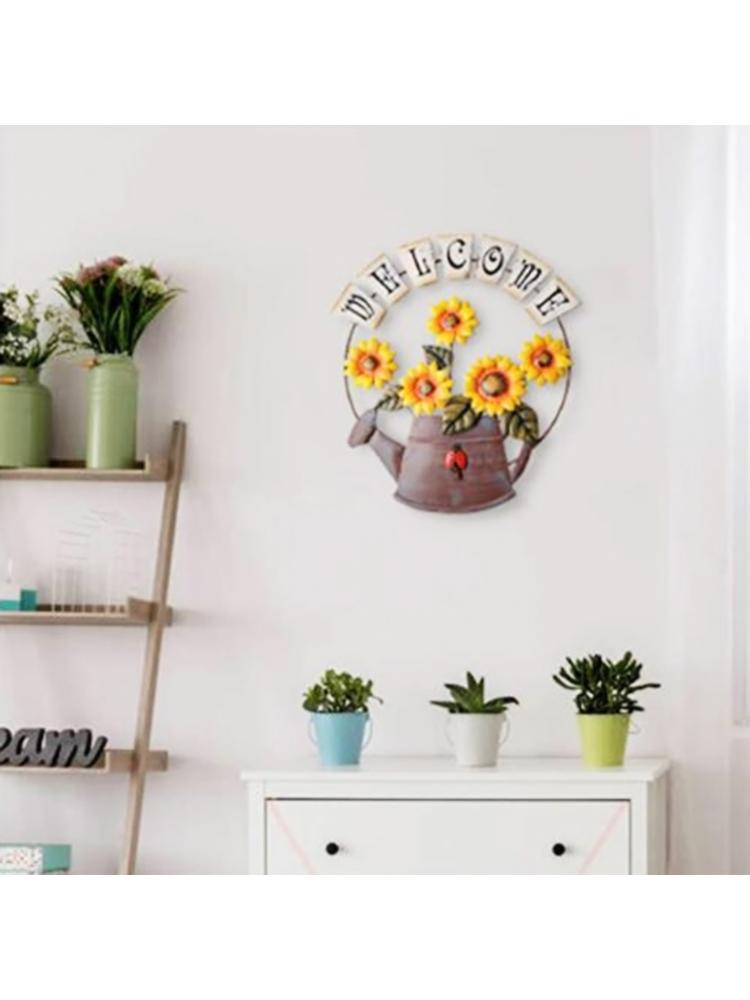 Garden Welcomeing Signs Metal Hanging Yard Art Decorative Outdoor Garden Signs Sunflower Outside Hand-Painted Decor