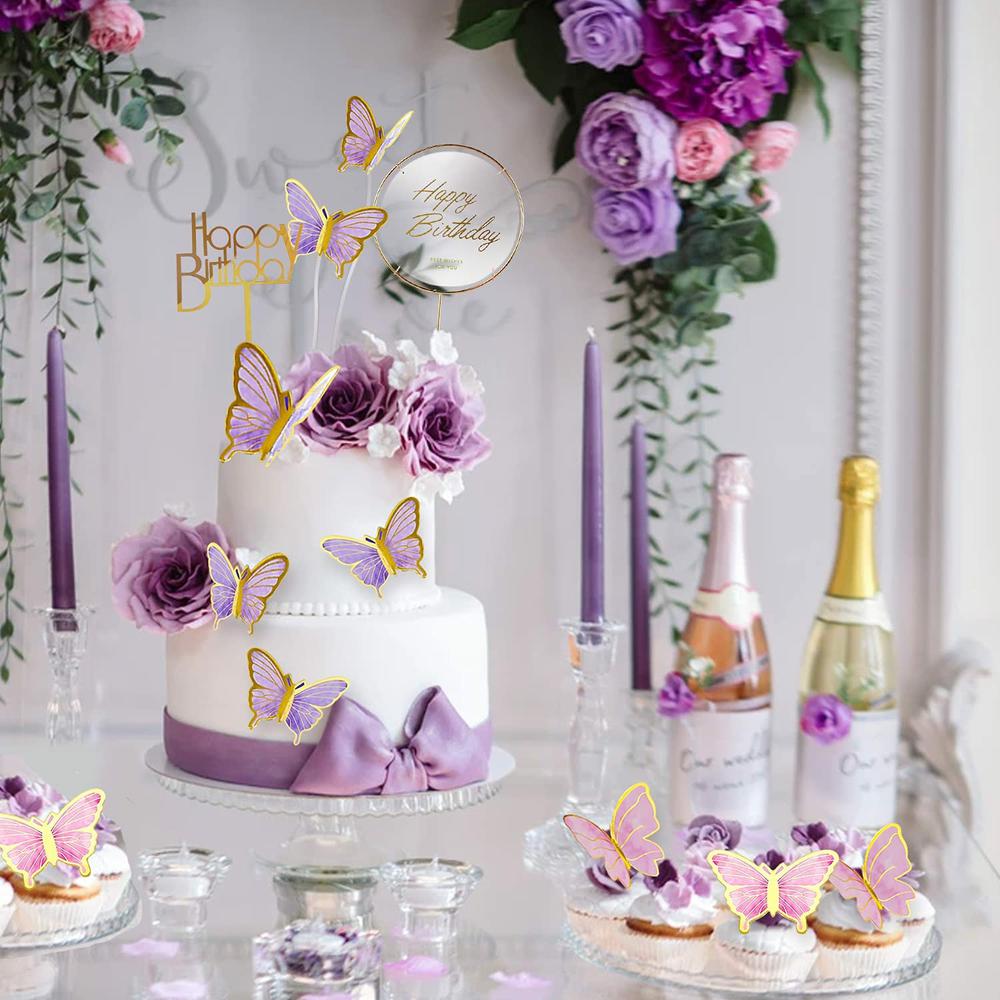22 piezas de decoraciones de mariposas con adornos acrílicos para tarta para decoración de de cumpleaños, boda y Baby Shower