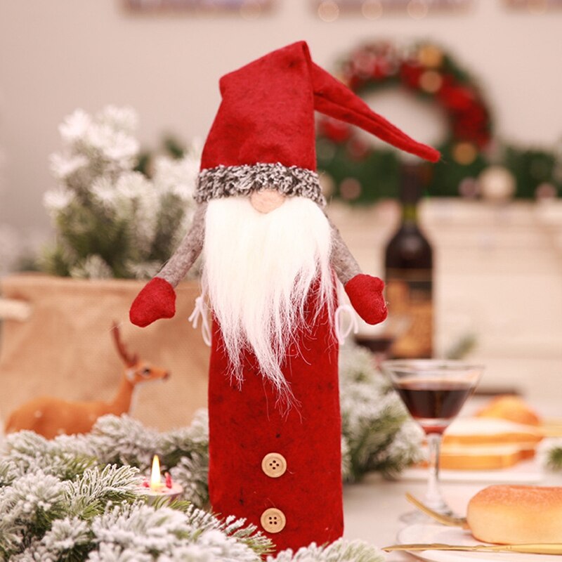 Weihnachten Zwerge Wein Flasche Abdeckung, Handgemachte Schwedisch Tomte Zwerge Wein Flasche Deckel Santa Claus Flasche Taschen mit Kordelzug St